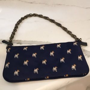 JCrew Navy Purse, Embroidered Dogs & Chain Handle